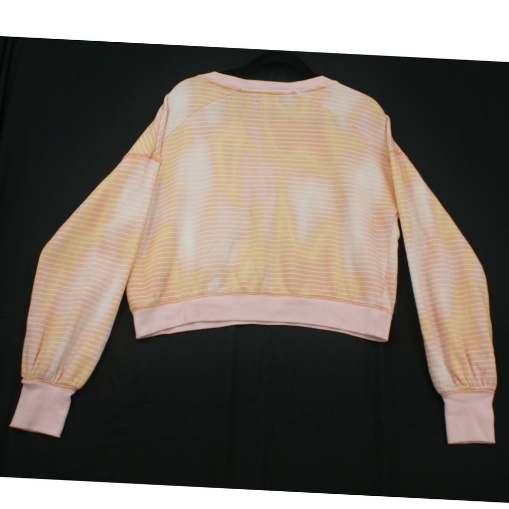 True Craft Womens Pink Orange Striped Tie Dye Cropped Sweatshirt Large Pullover